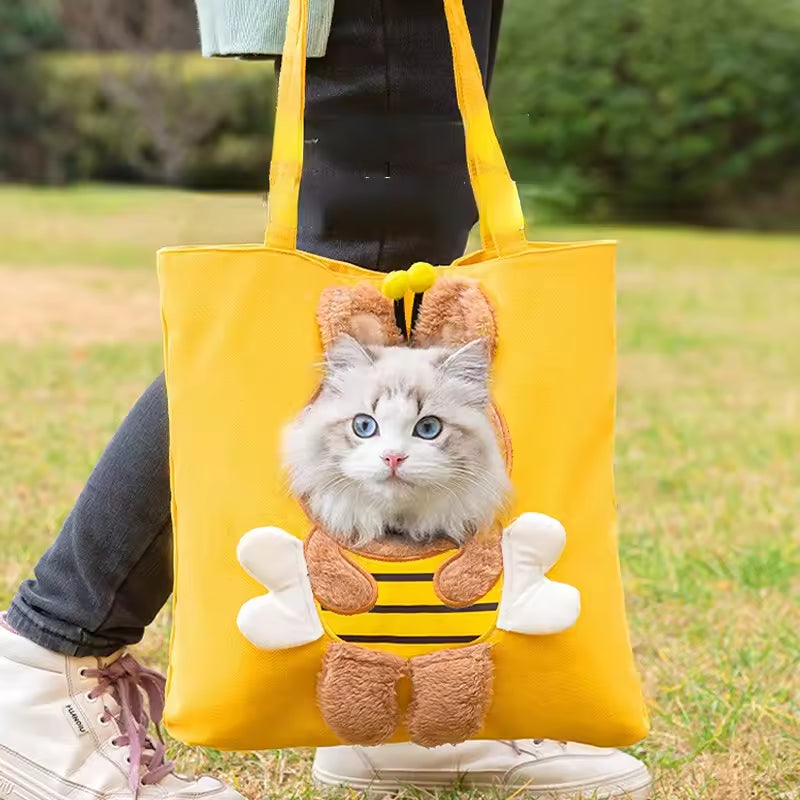 Cute canvas outdoor bag with exposed bee shaped cat bag shoulder bag small dog tote bag