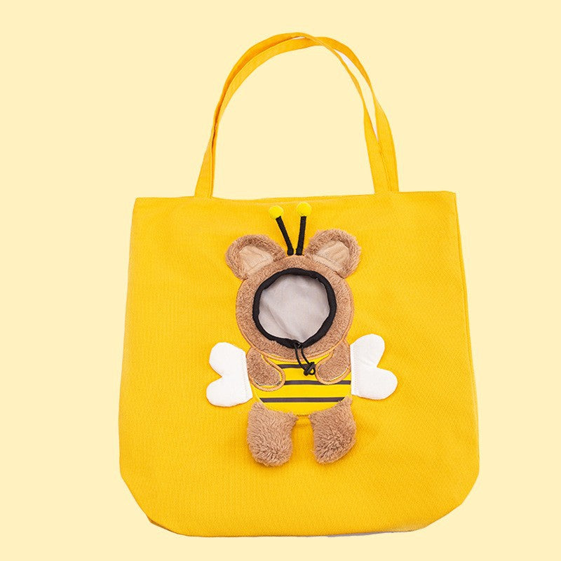 Cute canvas outdoor bag with exposed bee shaped cat bag shoulder bag small dog tote bag