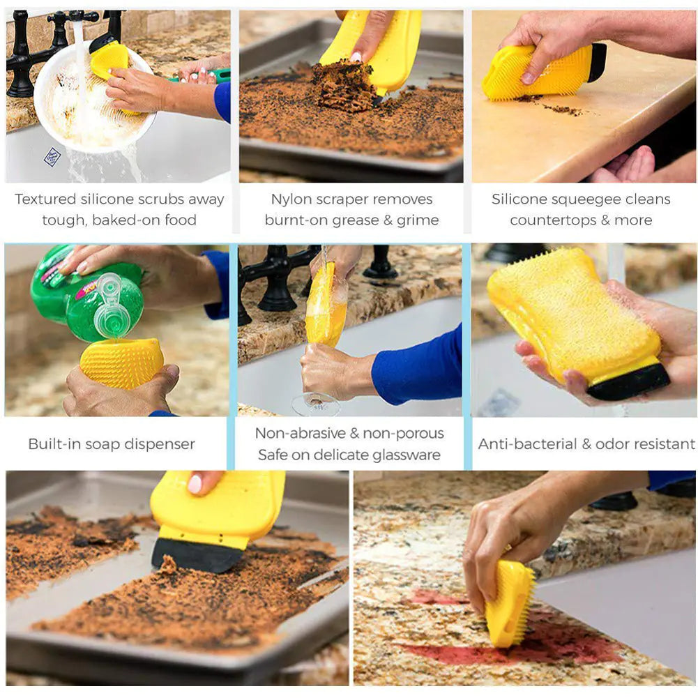 3-in-1 Silicone Dish Scrubber with Soap Dispense