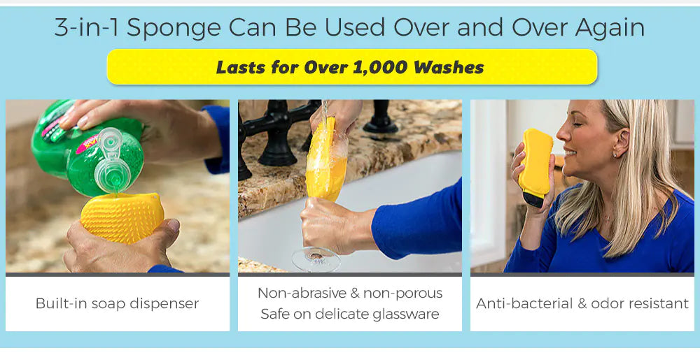3-in-1 Silicone Dish Scrubber with Soap Dispense