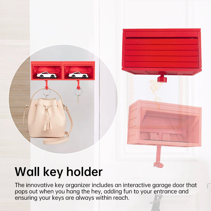 Space-saving wall wooden key holder, home key rack, garage-shaped clothes hook with opening door for hallway