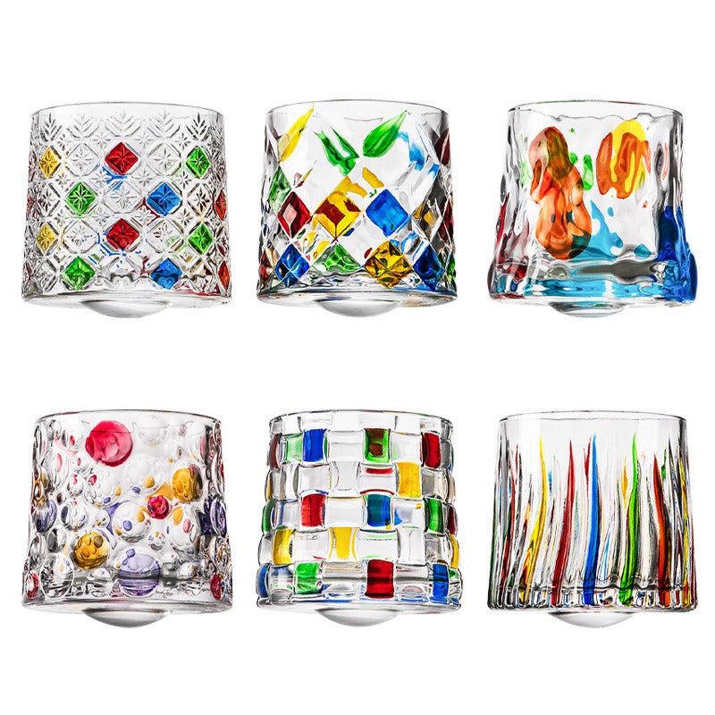 Hand drawn rotating glass cups multiple multi-purpose whiskey glasses rotating glass cups