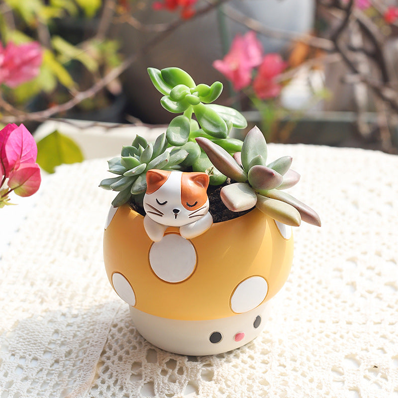 Horticultural Cartoon Creative Fun Mushroom Resin Flower Pot Container Desktop Landscape Potted Flower Utensils