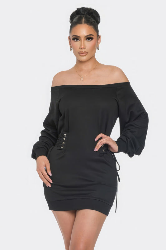 Off Shoulder Mini Dress by Balec Group