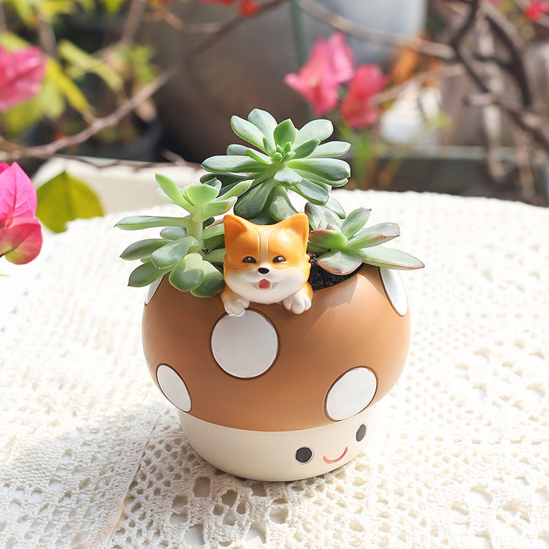 Horticultural Cartoon Creative Fun Mushroom Resin Flower Pot Container Desktop Landscape Potted Flower Utensils