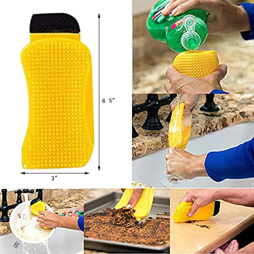 3-in-1 Silicone Dish Scrubber with Soap Dispense